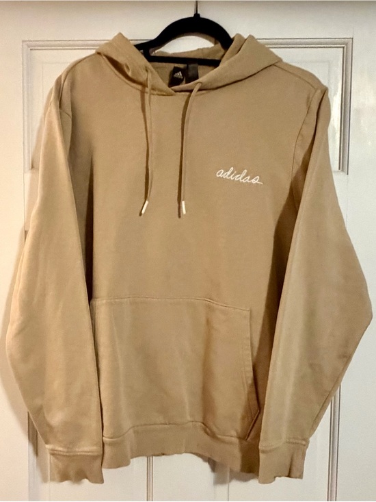 adidas Tops - adidas Tan Script Logo Pullover Hoodie
